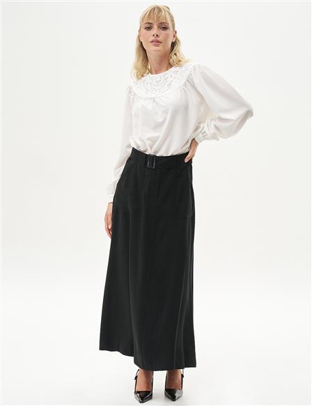 Pocket Detailed A-Line Skirt Black
