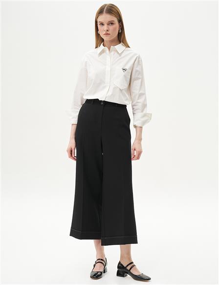 Double Button Wide-Leg Trousers in Black