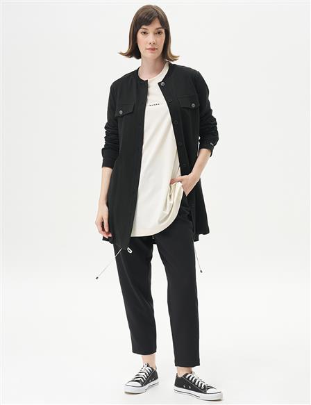 College Collar Flap Pocket Two-Thread Jacket in Black
