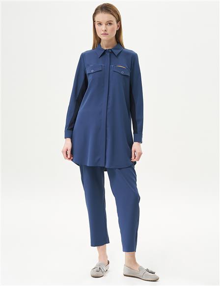 Flap Pocket Shirt Collar Tunic Indigo