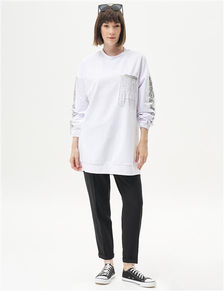 Sequined Sweatshirt Optical White
