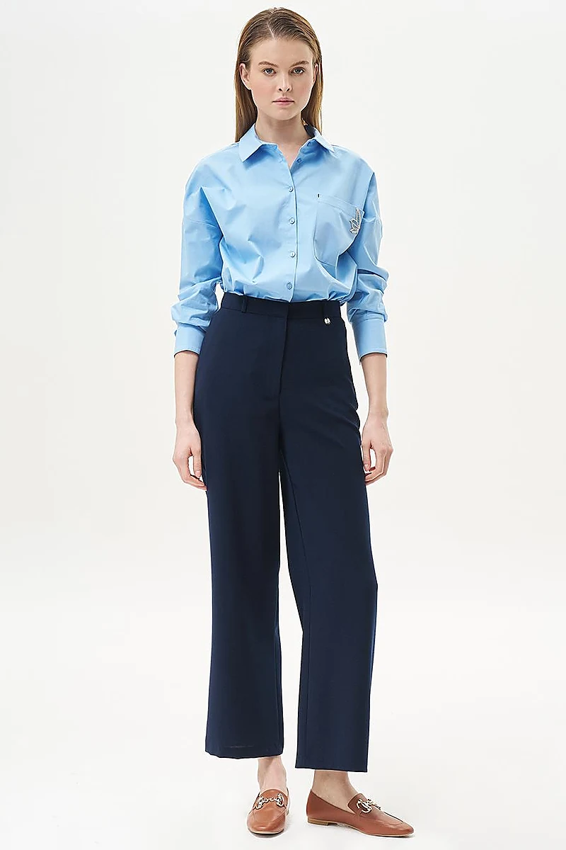 Basic Wide-Leg Crepe Pants Navy Blue