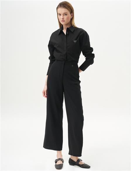 Basic Geniş Paça Krep Pantolon Siyah