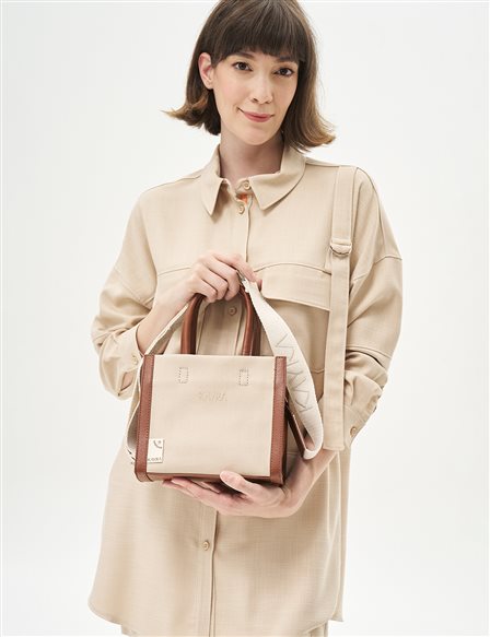 Contrast Tote Bag Beige-Camel