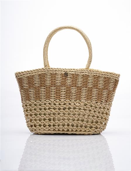 Double Braided Straw Tote Bag Cream