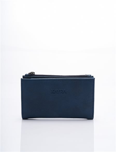 Faux Leather Rectangular Form Wallet Navy Blue