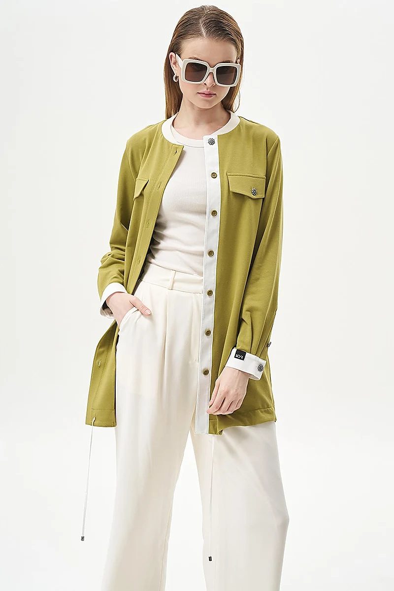 Pleated Pocket Detail Basic Pants Ecru