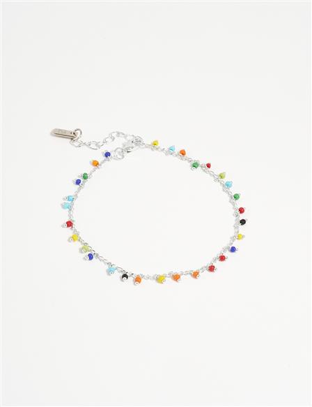 Colorful Beaded Anklet Silver