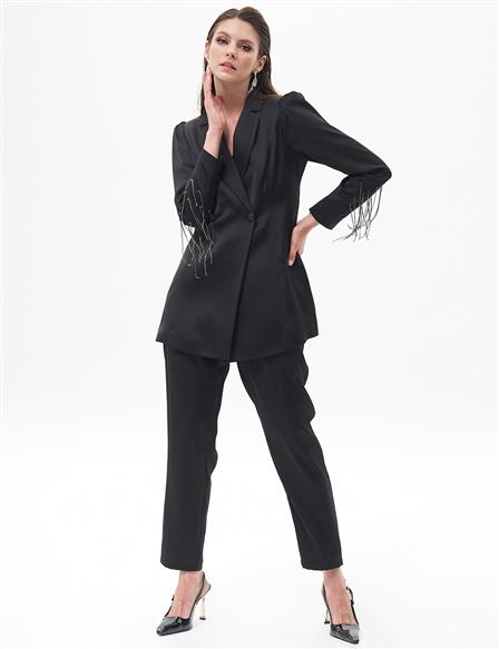 Double Suit with Embroidered Sleeves Black