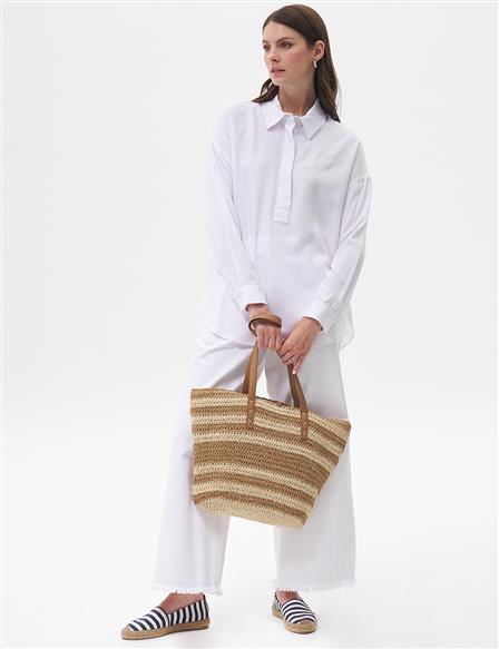Half Placket Viscose Shirt Optical White