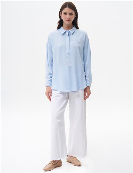 Half Placket Viscose Shirt Ice Blue