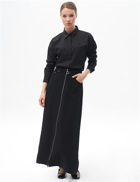 Metal Accessory Flared Skirt Black 