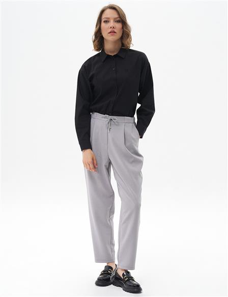 Elastic Waist Carrot Trousers Gray