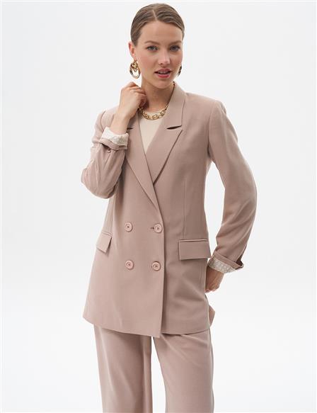 Cover Pocket Crepe Blazer Jacket Beige