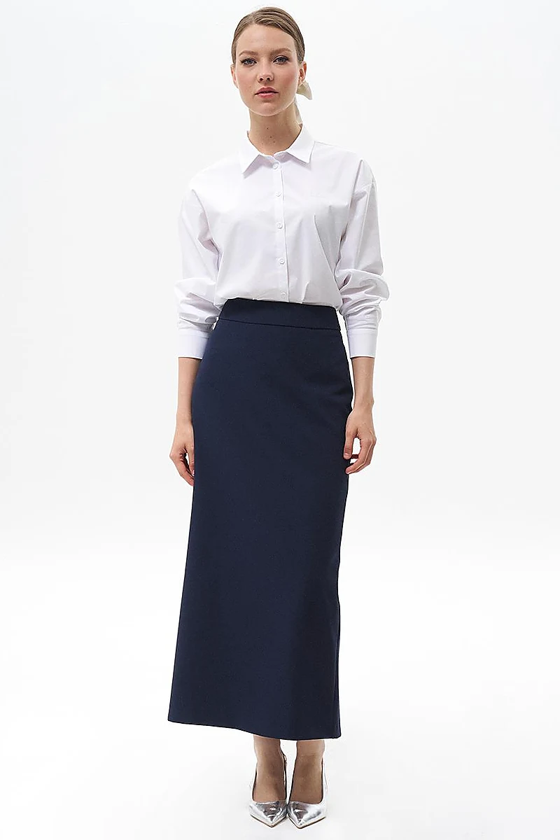 Skirt with Hidden Slit Detail Navy Blue
