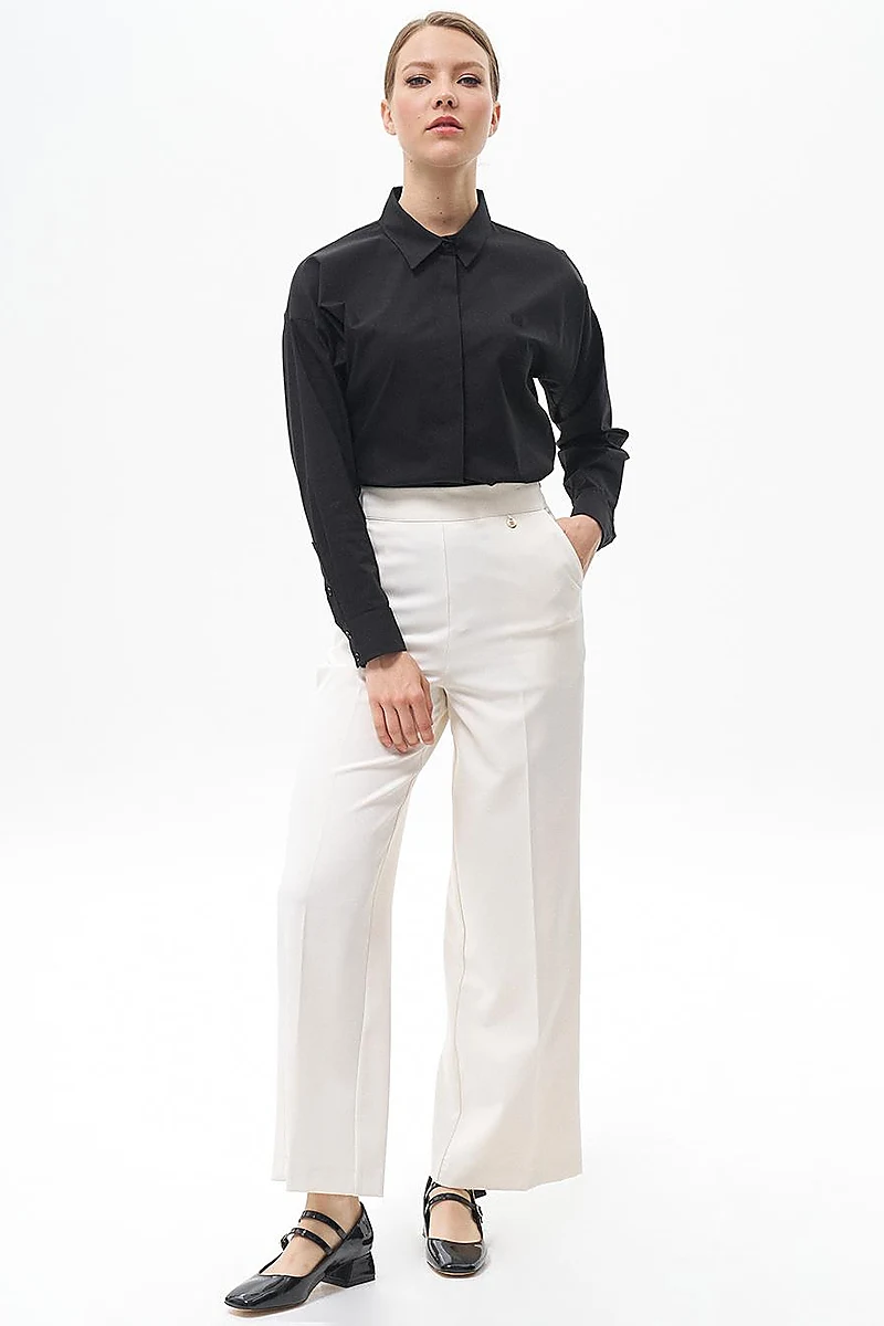 Pressed Crease Wide-Leg Pants Ecru