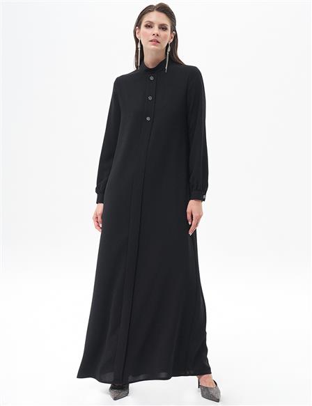 Ornamental Buttoned Abaya Black
