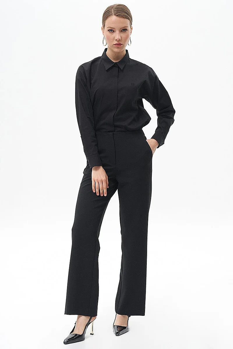 Basic Trousers with Elastic Waist Black