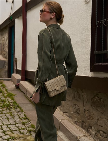 Straw Bag with Lid Beige