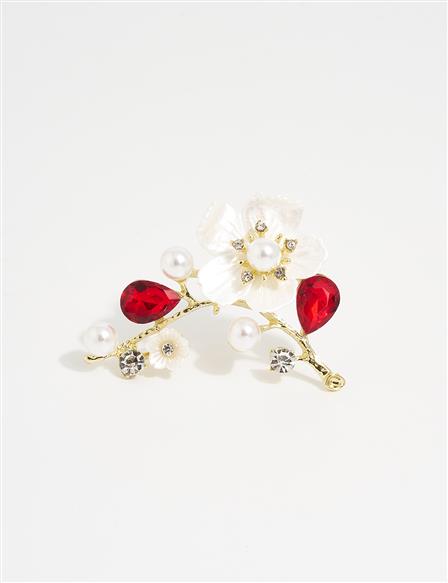 Pearl and Flower Figured Brooch Optical White