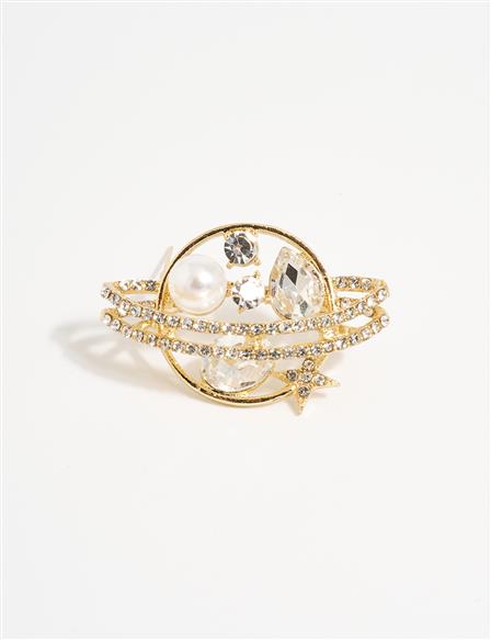 Pearl Detailed Brooch Gold