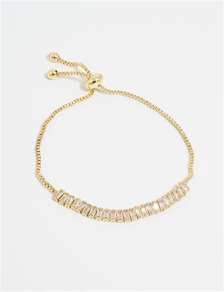 Elevator Shaped Bracelet with Rows of Stones Gold