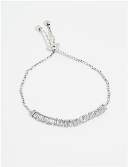 Elevator Shaped Bracelet with Rows of Stones Silver