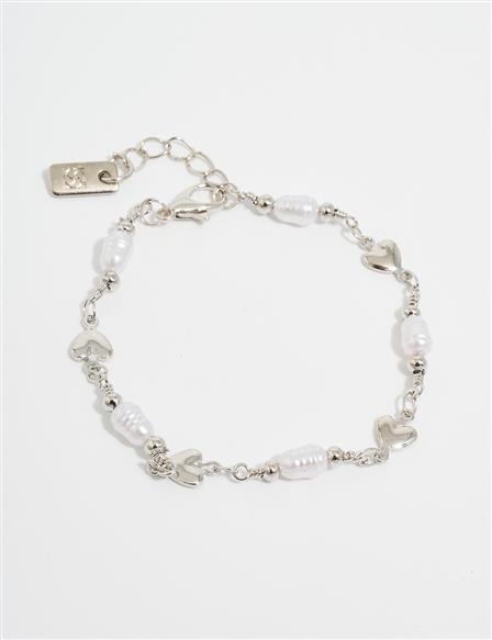 Pearl and Heart Figured Bracelet Silver