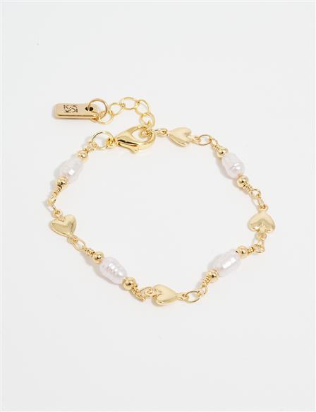 Pearl and Heart Figured Bracelet Gold