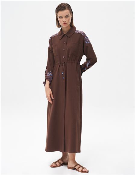 Waist Adjustable Pocket Dress Dark Brown