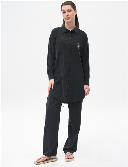 Bead Embroidered Double Suit Black