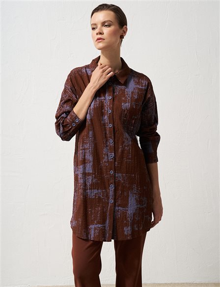 Bead Embellished Abstract Pattern Tunic in Chestnut