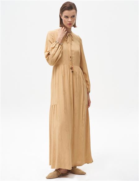 Half Pat Ruffled Dress Beige