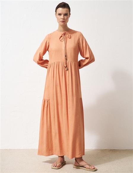 Half Pat Ruffled Dress Peach