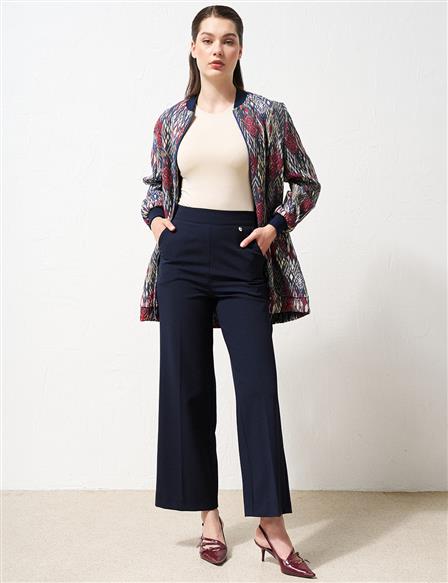 Wide Leg Trousers with Iron Traces Navy Blue