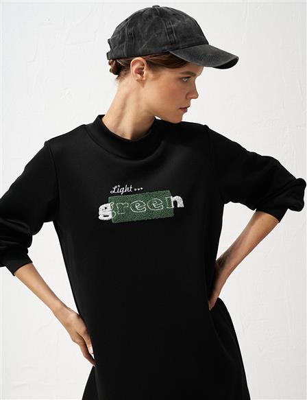 Slogan Detaylı Sweatshirt Siyah