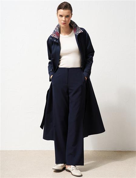 Basic Trousers with Elastic Waist Navy Blue