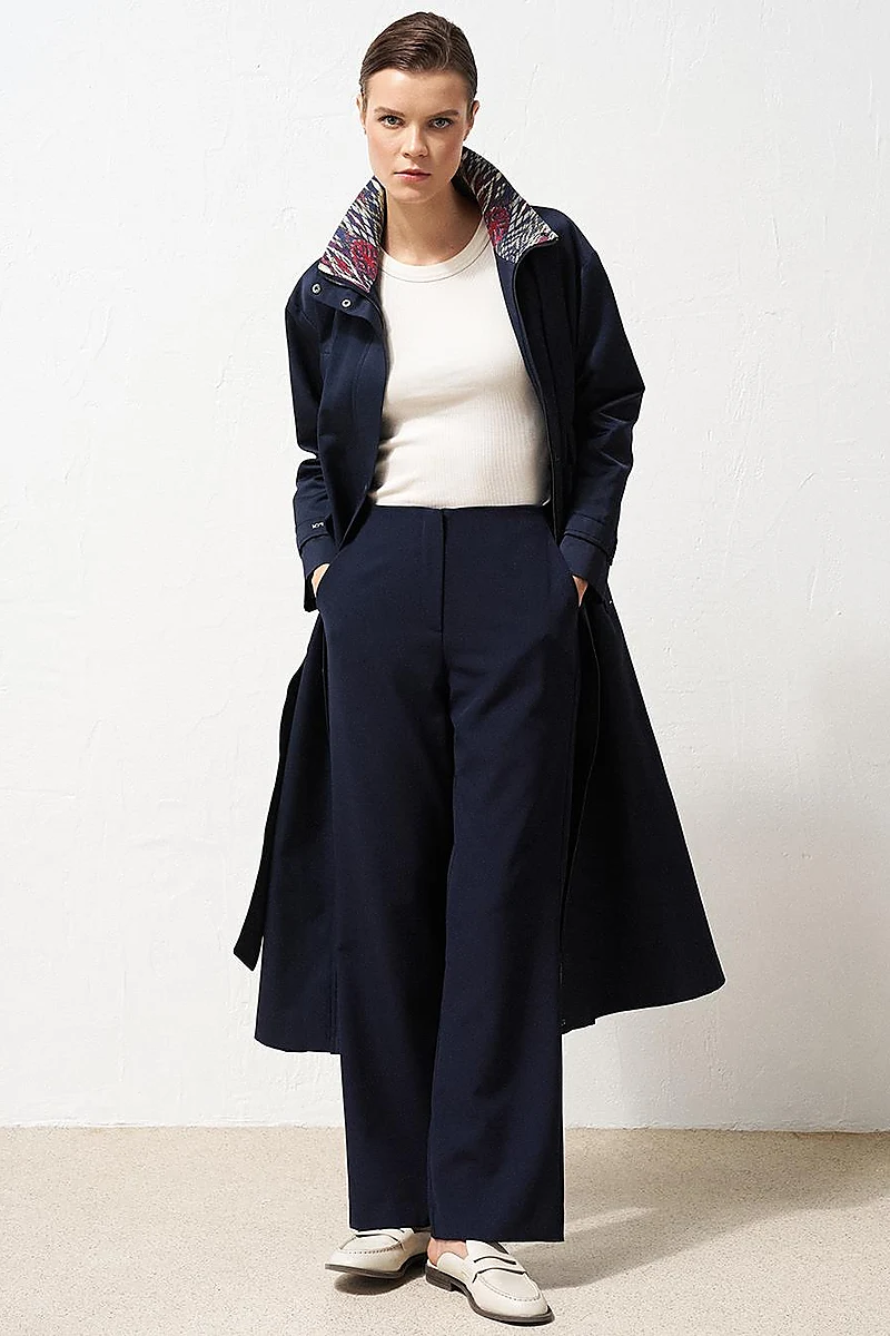 Basic Trousers with Elastic Waist Navy Blue