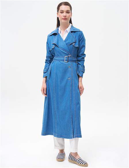 Lyocell Double Breasted Trench Coat Blue