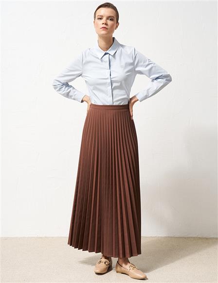 Zippered Pleated Skirt Dark Brown