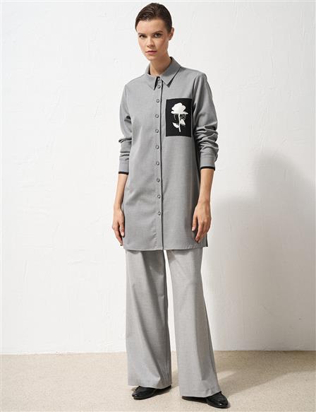 Embroidered Appliqued Tunic Gray