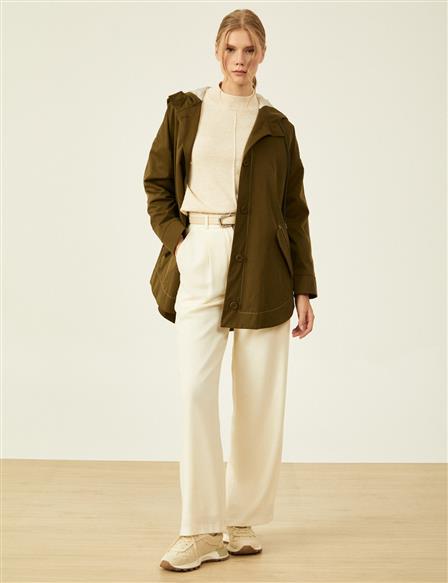 Point Stitched Hooded Cape Khaki