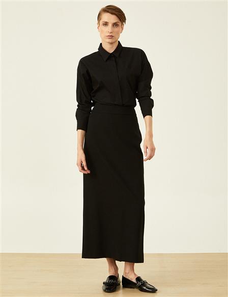 Hidden Slit Detail Bell Skirt Black