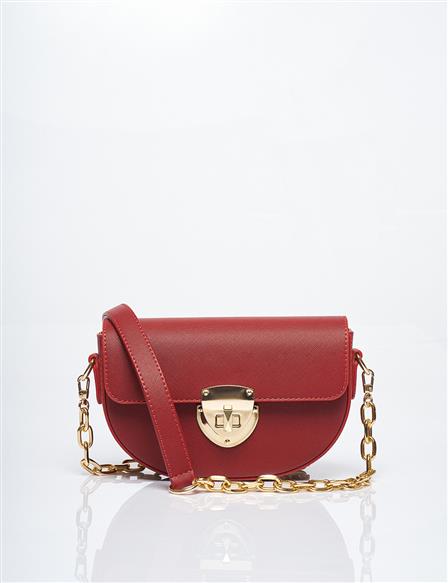 Chain Detailed D Shape Bag Red