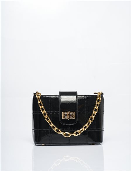 Chain Detailed Patent Leather Bag Black