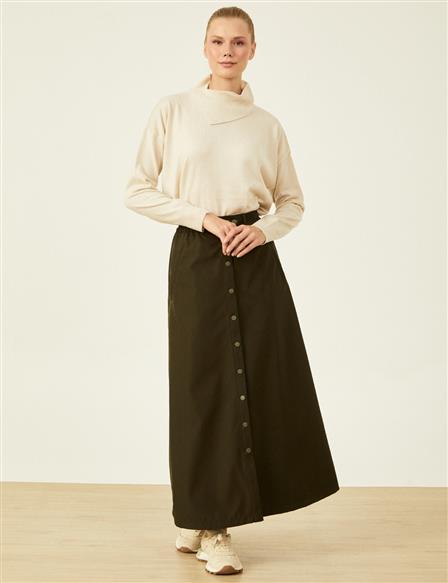 Snap Closure Skirt Khaki