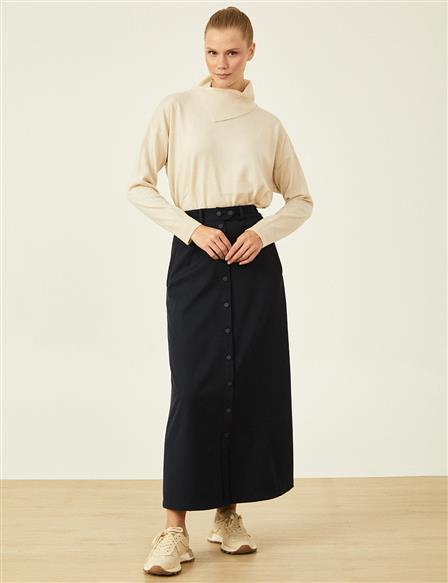 Snap Closure Skirt Dark Navy Blue