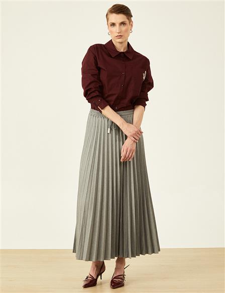 Lace Pleated Skirt Gray