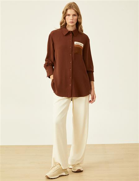 Bead Embroidered Blouse Coffee