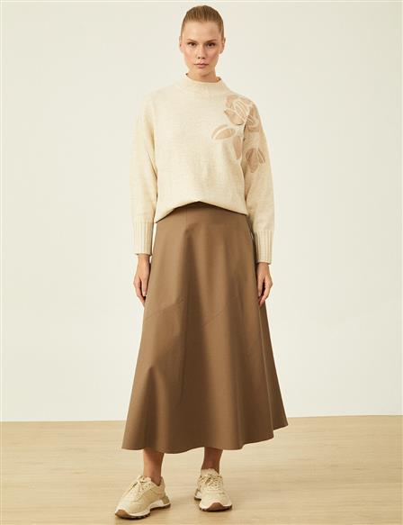 Zipper Detailed Flared Skirt Mink